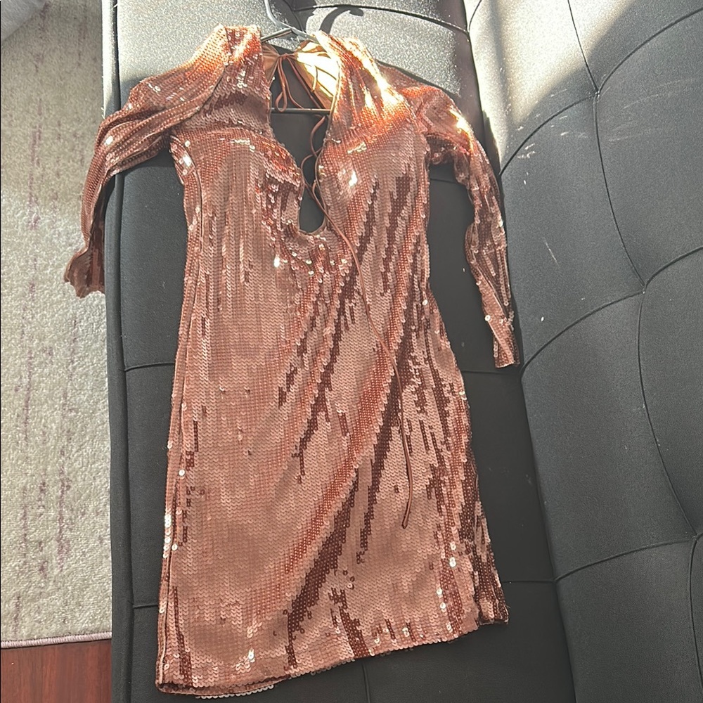 Bardot Sequin Copper Dress